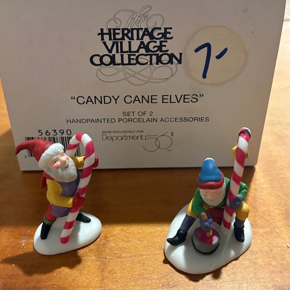 Department 56 Candy Cane‎ Elves Heritage Village Set 2 Porcelain Figurine 56390